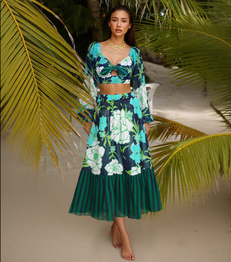 Netted Lantern Blossom Print Swimsuit Set(s)